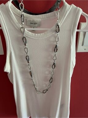 OS: Silver and Black Snake Skin Link Necklace for Women